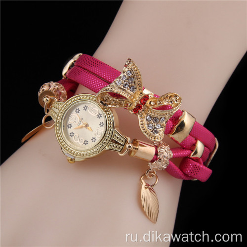 Очаровательные модные женские модельные часы с маленьким циферблатом из искусственной кожи, плетеный пояс с бабочкой, кварцевые часы для женщин, наручные часы